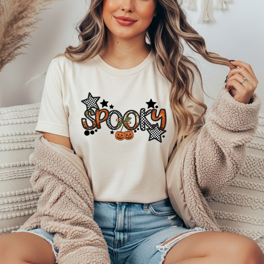 Faux Embroidered Spooky Comfort Colors Tee