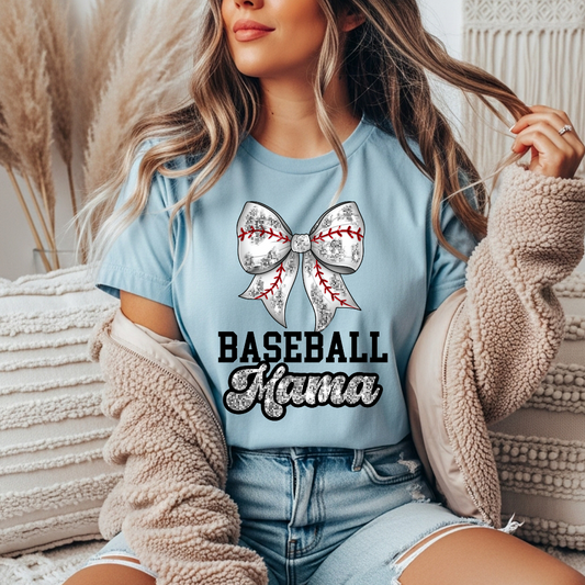 Glitter Bow Baseball Mama Comfort Colors Tee