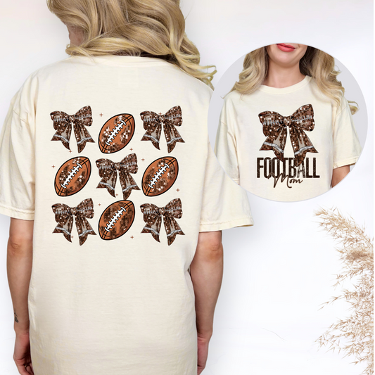 Glitter Bow Football Mom Comfort Colors Tee