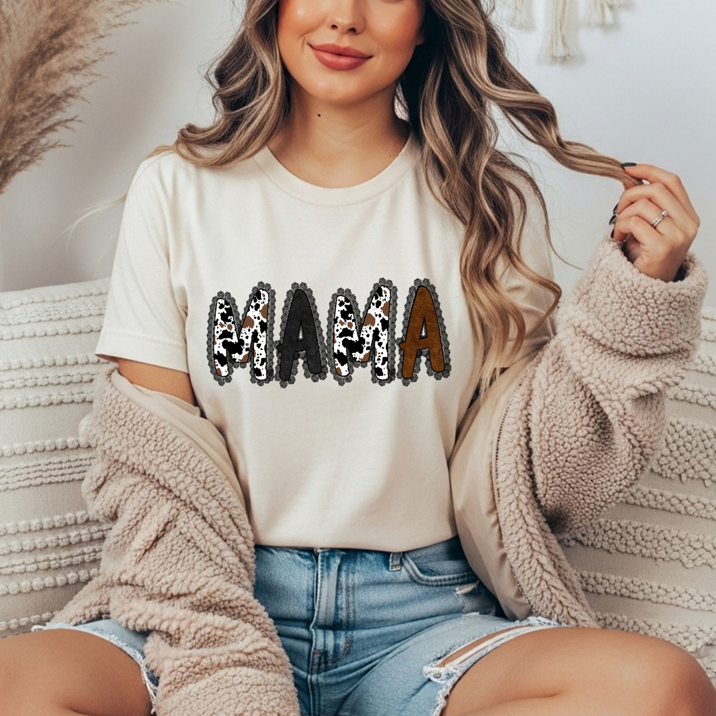 Cow + Lace Mama Gildan Tee