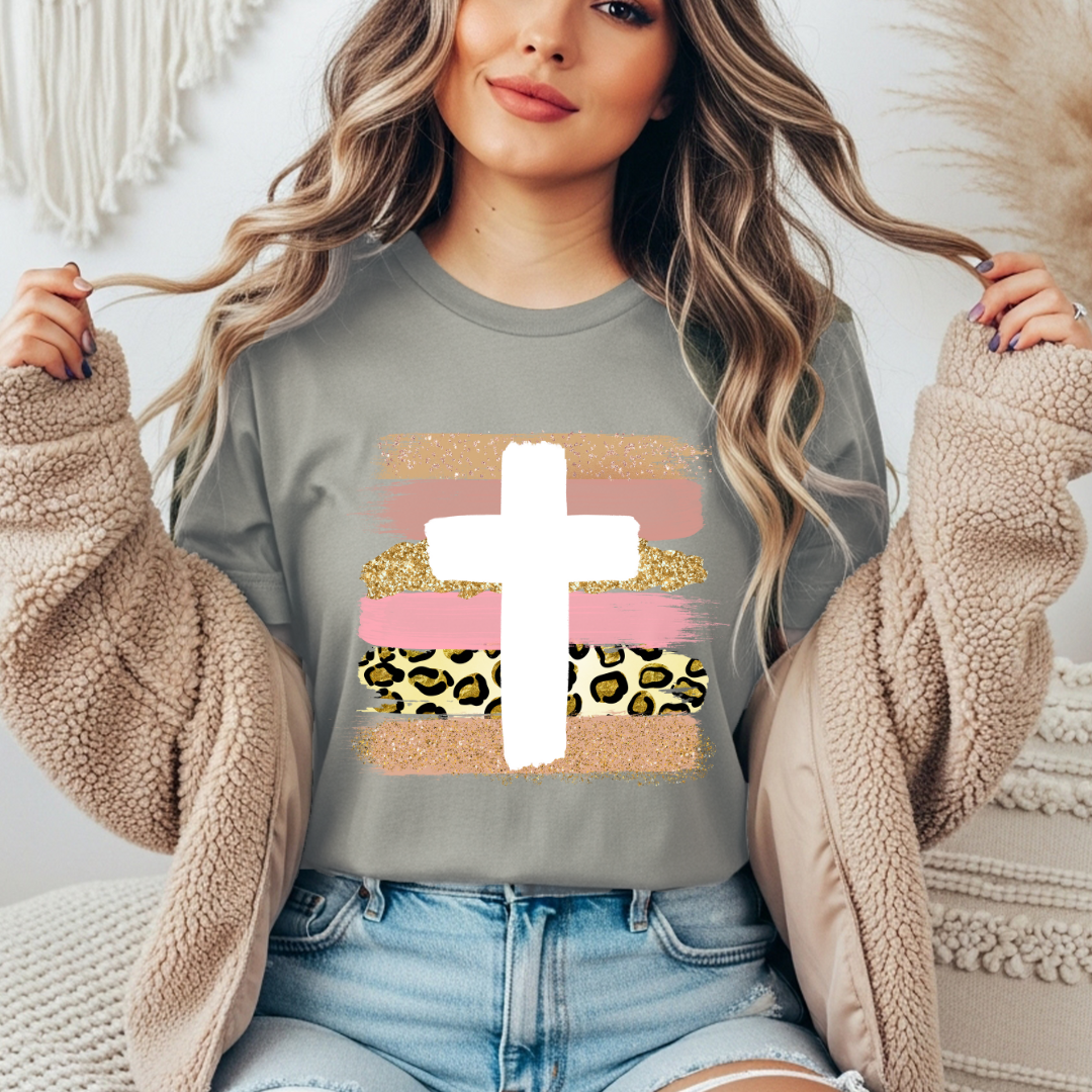 Cross Leopard Paint Strokes Comfort Color Tee
