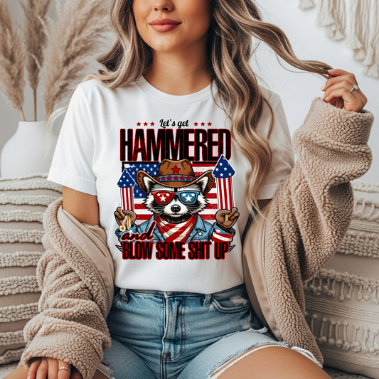 Let's Get Hammered Raccoon Gildan Tee