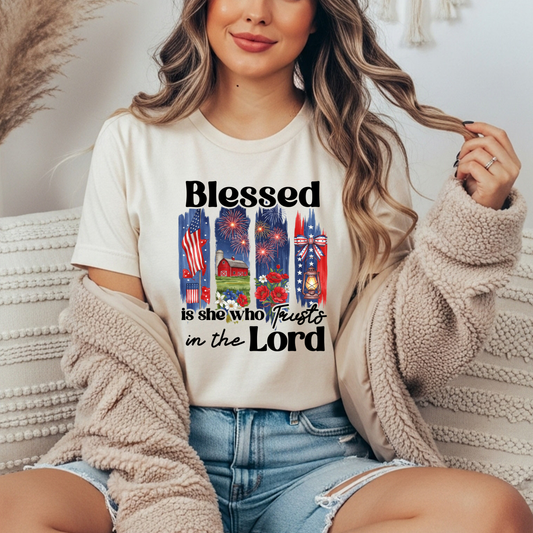 Blessed is She Who Trust in the Lord Gildan Tee