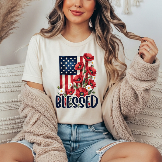 Blessed Flag + Poppies Gildan Tee