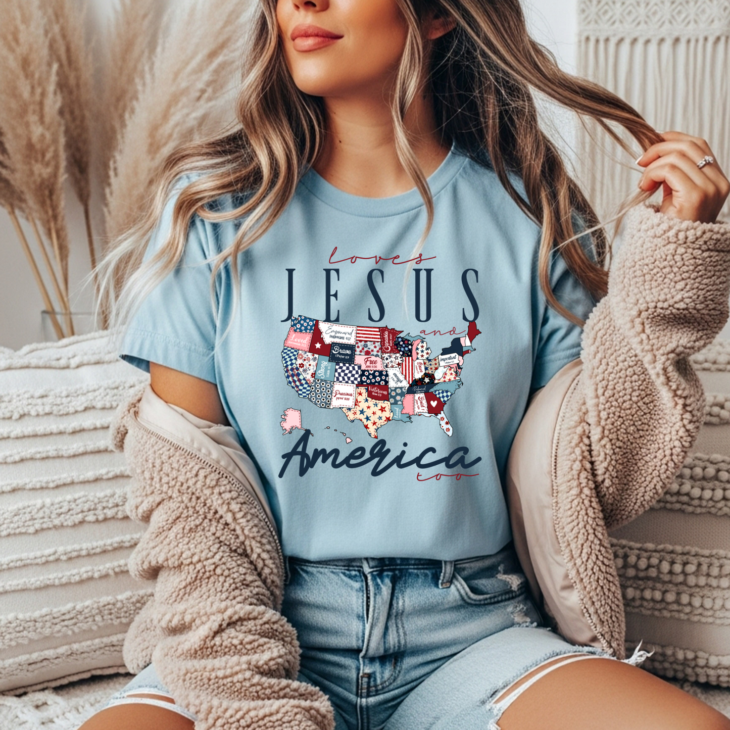 Loves Jesus and America Too Gildan Tee